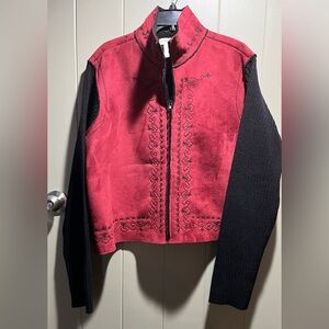 Coldwater Creek Wine & Black Faux Suede Fleece-lined Sweater Jacket, Women's XL